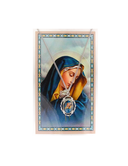 Our Lady of Sorrows - Pendant with 18" Chain and Laminated Holy Card Set