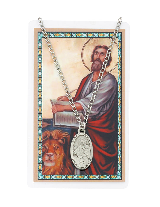 Laminated Holy Card St. Mark with Medal and 24" Silver-Tone Pewter Chain