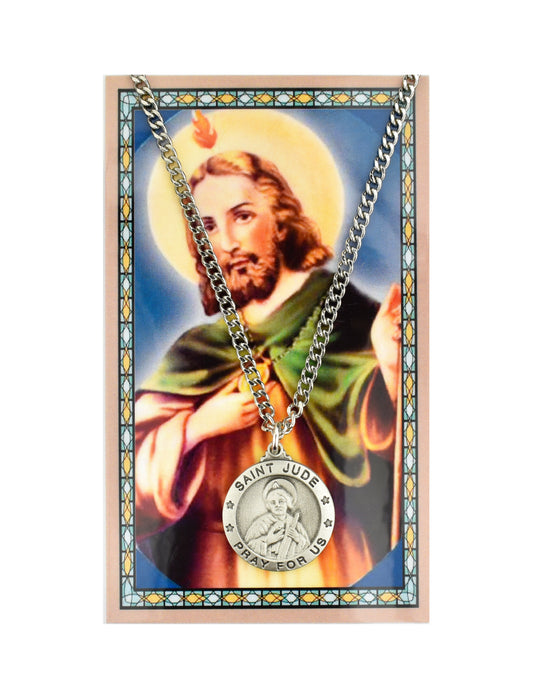 Laminated Holy Card St. Jude and Pewter Medal with 24" Silver-Tone Chain