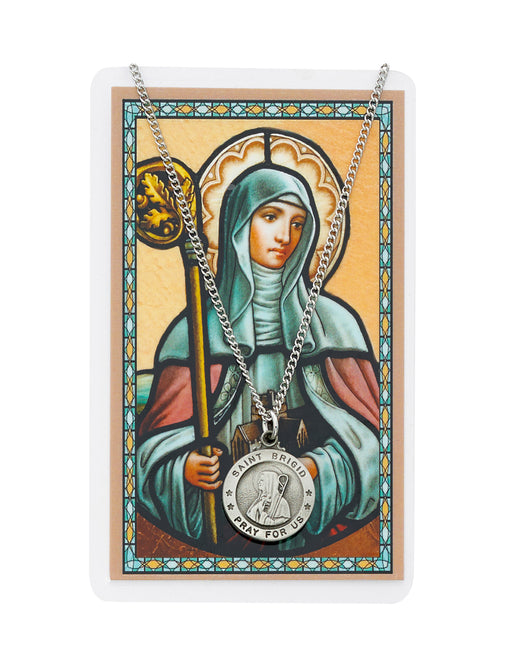 Laminated Holy Card St. Brigid and Pewter Medal w/ 24" Silver-Tone Chain