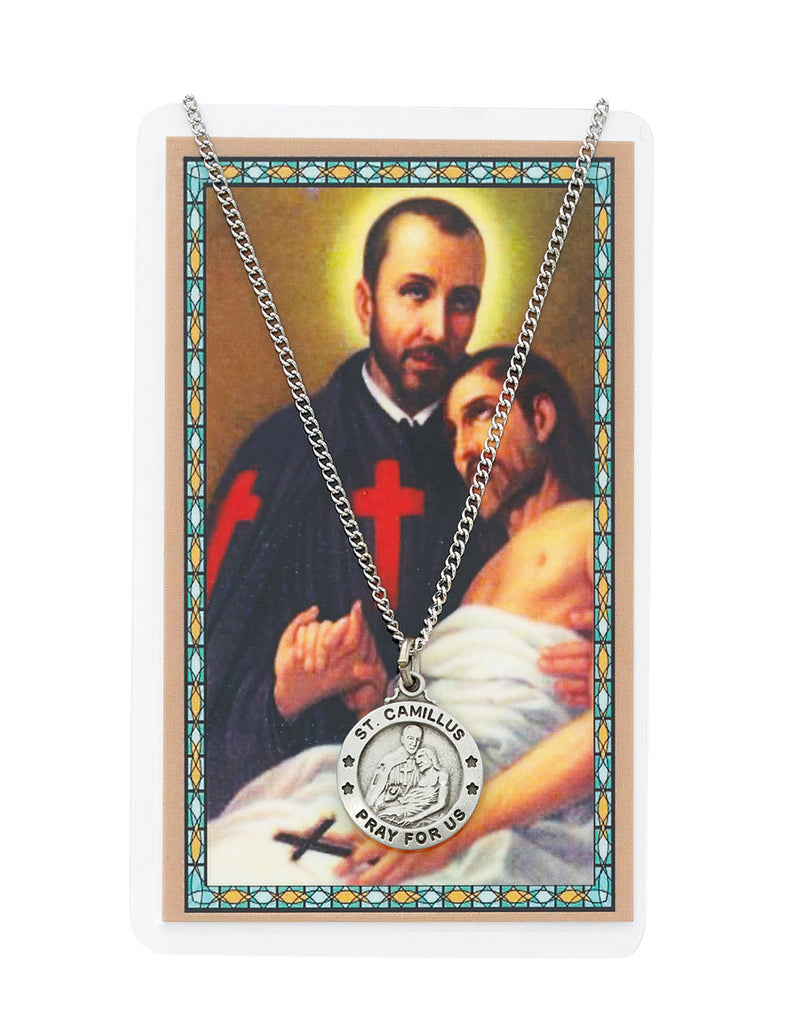 Laminated Holy Card St. Camillus and Pewter Medal with 24" Silver-Tone Chain