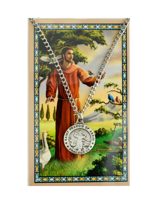 Laminated Holy Card St. Francis of Assisi and Pewter Medal with 24" Silver-Tone Chain