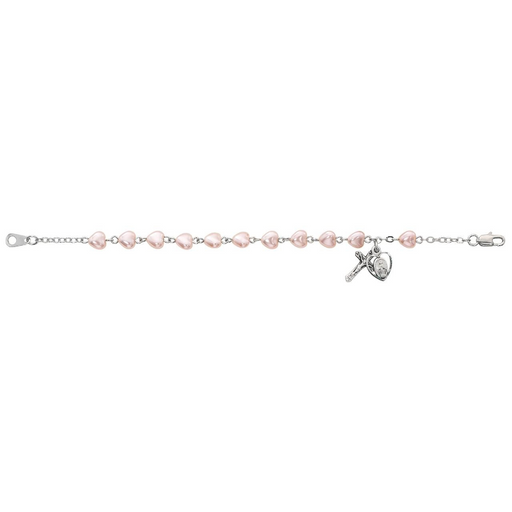 Pearl Heart Miraculous Medal Silver Ox Bracelet