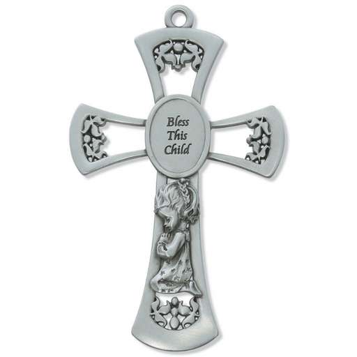 Pewter Bless This Child Girl Cross Baptism Gift Ideas Gifts for Baby Baby Shower gifts