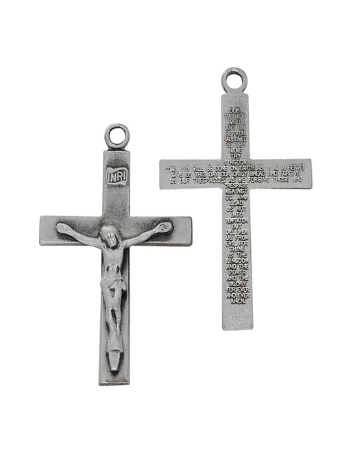 Pewter Lord's Prayer Crucifix with 24" Silver Tone Chain Cross Necklace Cross for Protection Necklace for Protection Cross Necklaces