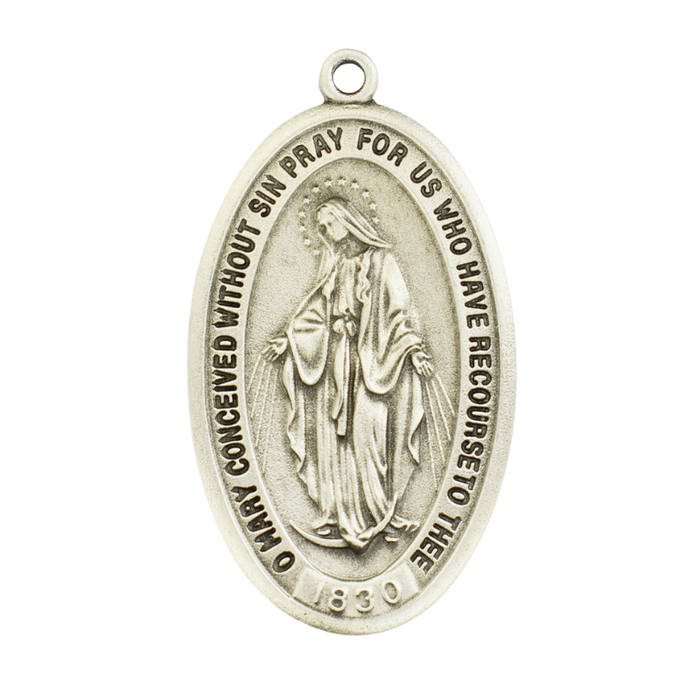 Pewter Our Lady of Grace w/ 24" Silver Tone Chain  Holy Medals Holy Medal Necklace Medals for Protection Necklace for Protection