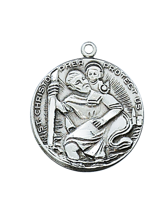 Medalla de peltre de San Cristóbal con cadena plateada de 24"