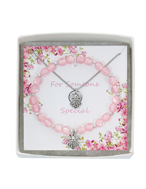 Pink Angel Flower Necklace and Bracelet Set