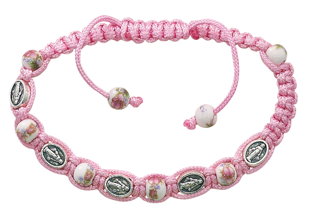Pink Cord w/ Ceramic Beads Miraculous Medal Bracelet our lady of miraculous medal power of the miraculous medal miraculous medal protection 