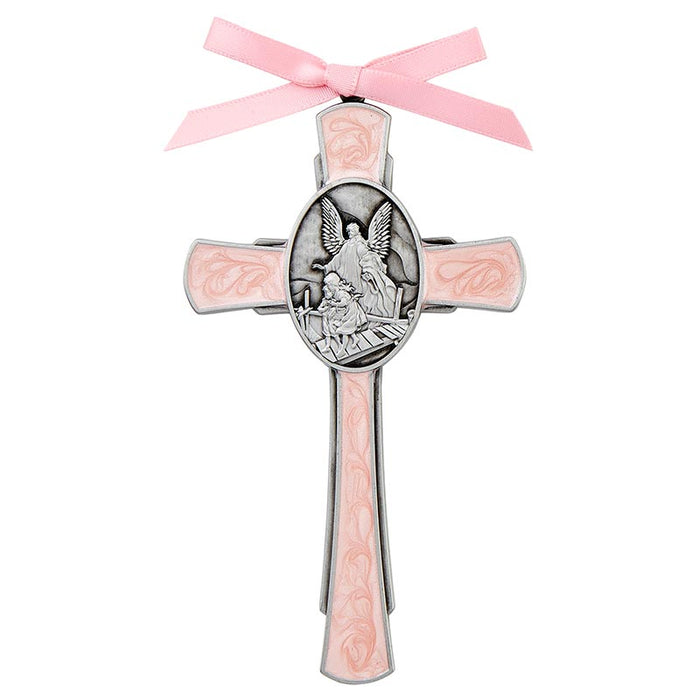 Pink Enamel Guardian Angel Cross