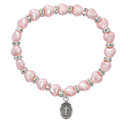 Pink Pearl Baby Bracelet w/ Pewter Miraculous Medal Catholic Gifts Catholic Presents Gifts for all occasion