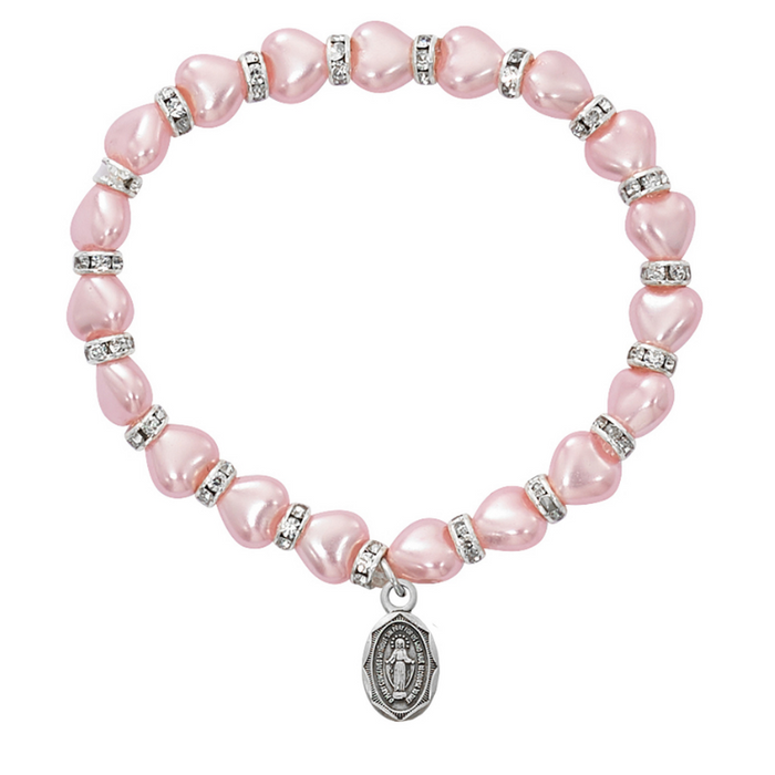  Pink Pearl Baby Bracelet w/ Sterling Silver Miraculous Medal Catholic Gifts Catholic Presents Gifts for all occasion