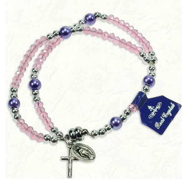 Pink and Purple Double Bracelet with Miraculous Medal and Crucifix