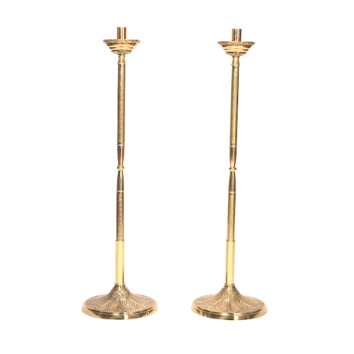 Processional Candlestick with Decorated Brass Pole and Base Stand Processional Lanterns/ Processional Acolyte on decorated brass pole fits into included base stand