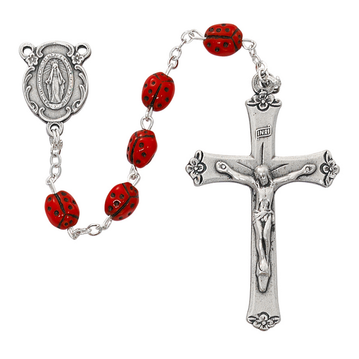 Red Ladybug Beads Miraculous Medal Rosary