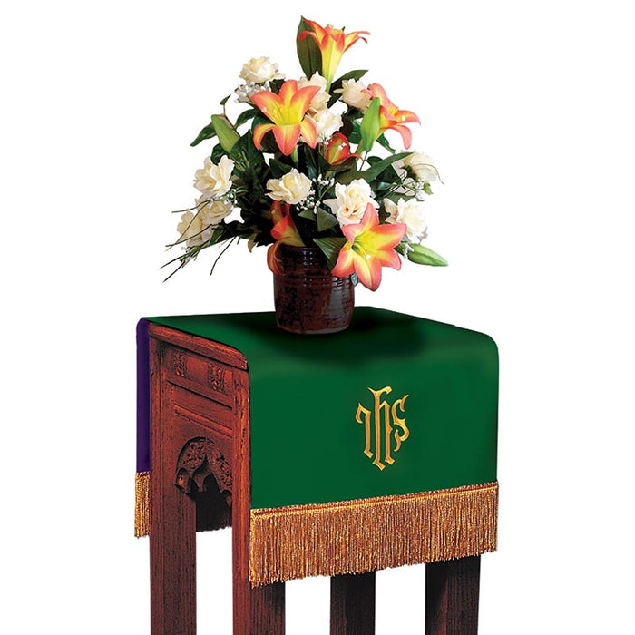 Reversible IHS Cross Viva Flower Stand Cover Hunter Green/Purple