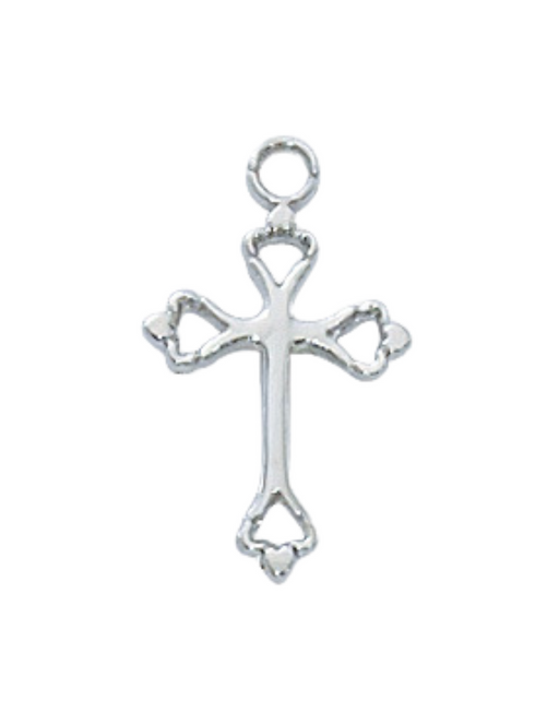 Rhodium Finish Budded Cross w/ 16" Rhodium Chain our lady of miraculous medal power of the miraculous medal miraculous medal protection 