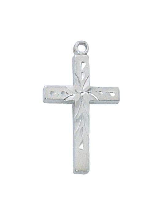 Rhodium Plated Engraved Cross w/ 18" Rhodium Plated Chain Cross Necklace Cross for Protection Necklace for Protection Cross Necklaces