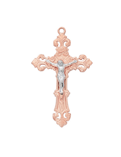 Rose Gold Sterling Silver Crucifix w/ 18" Chain Crucifix Crucifix Symbolism Catholic Crucifix items