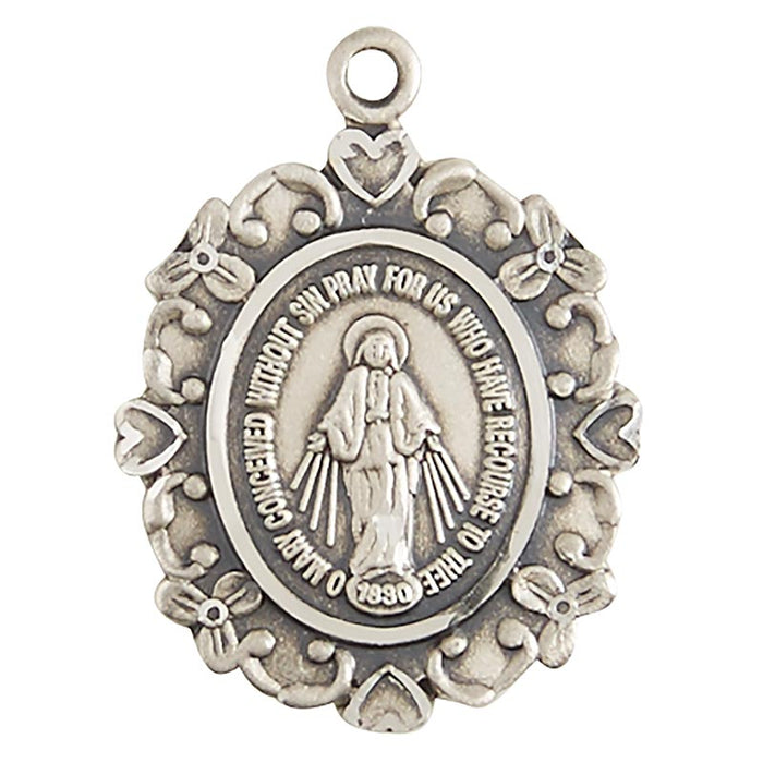 Silver Miraculous Medal with 18" Chain