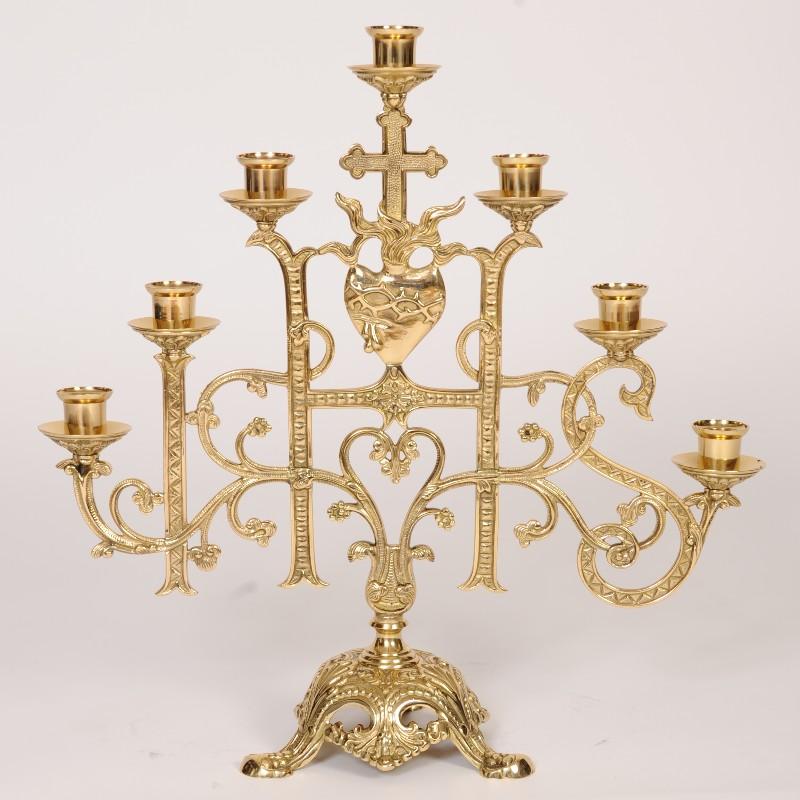 Sacred Heart Seven-Light Candelabra Polished Brass and Lacquered 7 Light Sacred Heart Candelabra