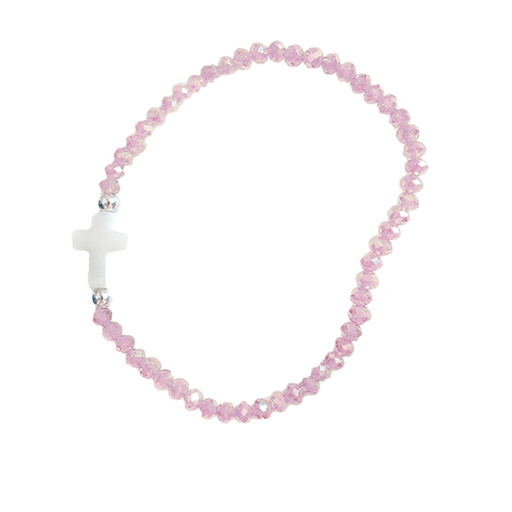 Pink Crystal Bracelet with Mother of Pearl Cross