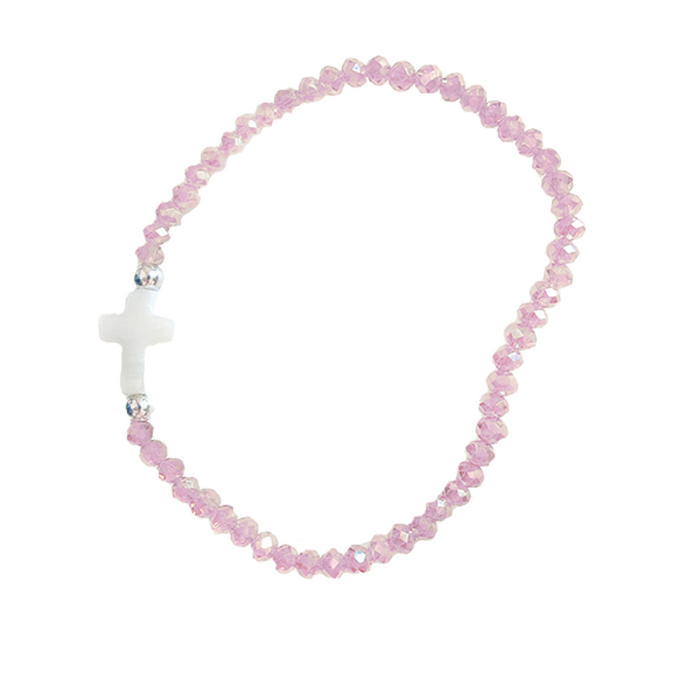 Pink Crystal Bracelet with Mother of Pearl Cross