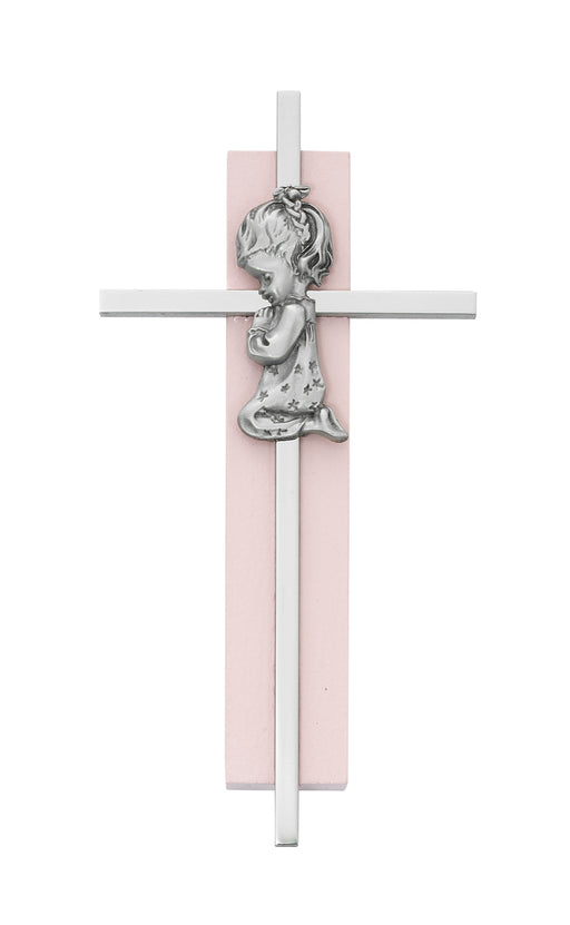 Silver Girl Cross on Pink Wood Catholic Gifts Catholic Presents Gifts for all occasion