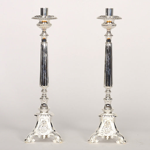 Silver Plated Holy Family Altar Candlestick Traditional style and design with 7/8" candle sockets.