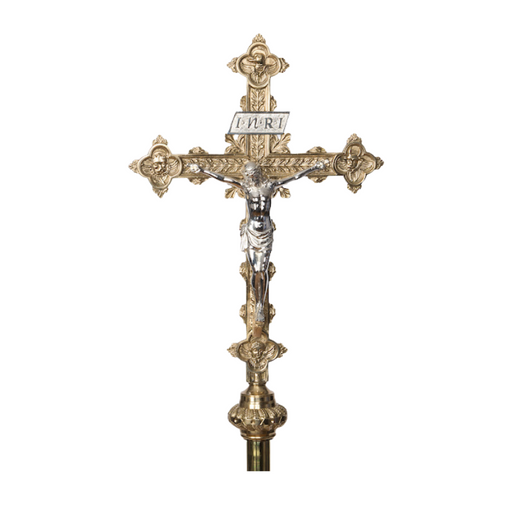 Silver Plated Processional Crucifix Processional cross- no rays silver plated corpus