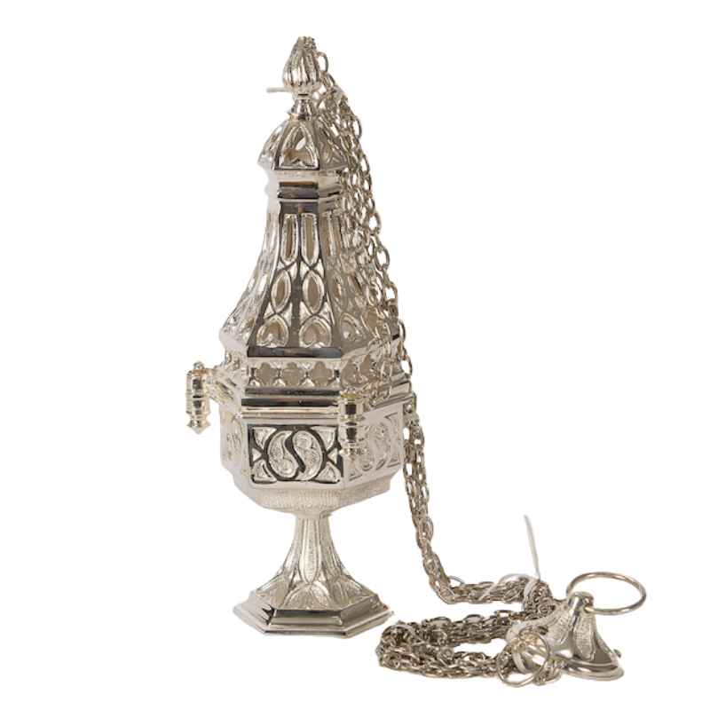 Silver Plated Traditional European Style Gothic Censer Silver plated Traditional European Style Gothic Censer, Thurible with removable charcoal cup.