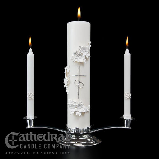 Silver and White Holy Matrimony Candle Ensemble - 4 set/case