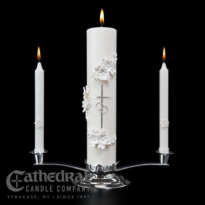 3" X 14" Silver and White Holy Matrimony Candle - Center Candle Only (6 pieces/case)