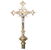 Small Solid Brass Processional Cross Small Processional Cross for child procession. Solid polished brass with Corpus and INRI in silver-plate.