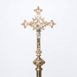 Small Solid Brass Processional Cross Small Processional Cross for child procession. Solid polished brass with Corpus and INRI in silver-plate.