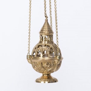 Small Triple Chain Church Censer Polished Brass and Lacquered Censer- Triple Chain