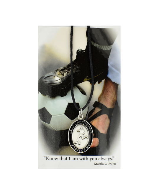 St. Christopher - Soccer Medal with adjustable chord and Laminated Holy Card Set
