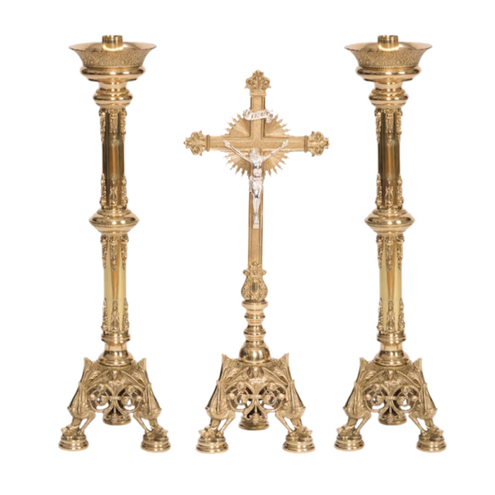 Solid Brass Crucifix and Candlesticks Altar Set — Agapao Store
