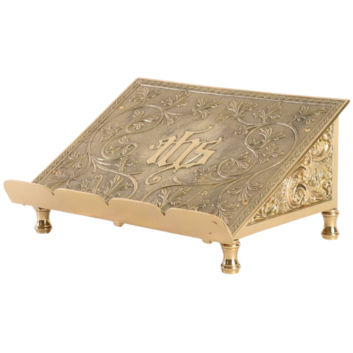 Ornamented Solid Brass IHS Missal Stand This solid brass fixed position missal stand is covered in heavy ornamentation for a wonderful altar detail.