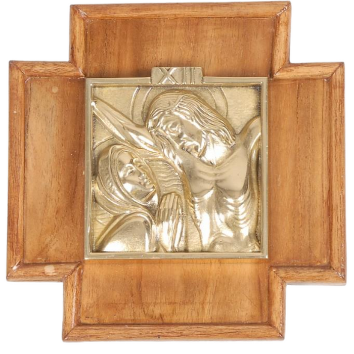 Solid Brass Stations of The Cross on Wood Backplates - Set of 14 Complete set of 14 Stations of the Cross: Solid Brass Station Panels Mounted on Hand Carved Wood Backplates