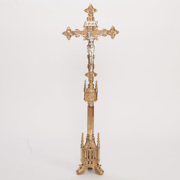 Special Altar Crucifix Tall 38 1/2" altar cross with silver plated corpus