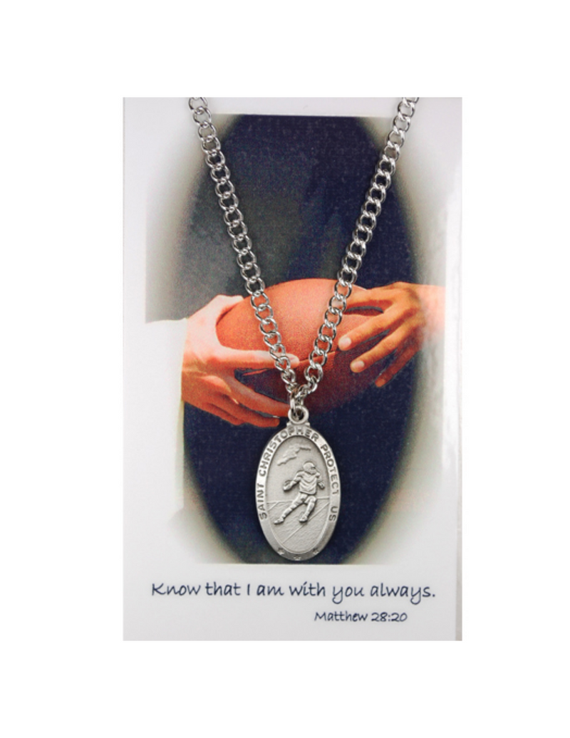 St. Christopher Pewter Medal with 24" Silver Tone Chain and Football Prayer Card Set Prayer Cards Prayer Card Set