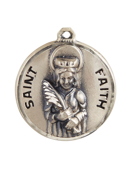 St. Faith Sterling Silver Medal w/ 18" Chain Holy Medals Holy Medal Necklace Medals for Protection Necklace for Protection 