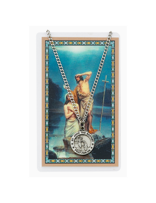 St. John the Baptist Pewter Medal w/ 24" Silver Tone Chain and Prayer Card Set St. John Symbols, St. John Medal, Medals for Protection, Catholic Gifts