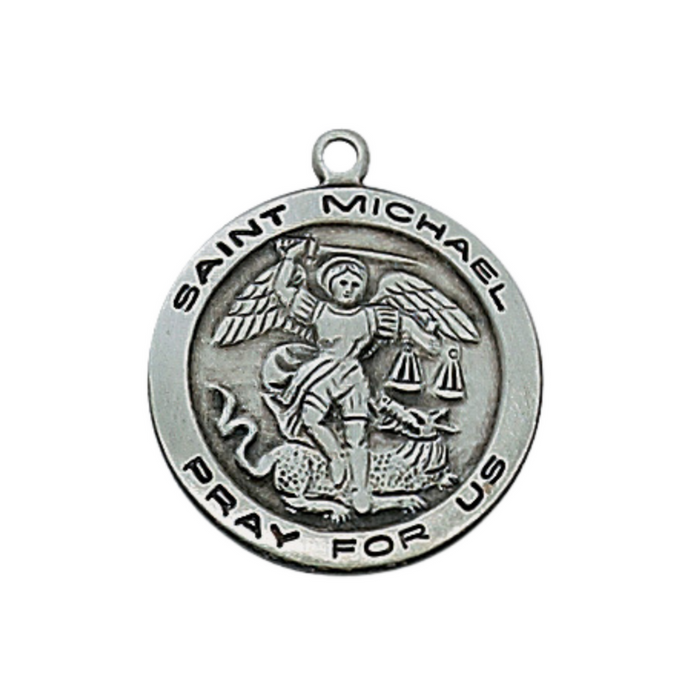 St. Michael Antique Pewter Medal with 24" L Rhodium Plated Chain