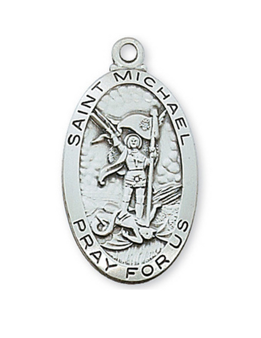 Military Protection St. Michael Armed Forces Protection Armed Forces Guidance Saint Michael Protect Us Engravable Sterling Silver St. Michael Medal w/ 24" Rhodium Plated Chain