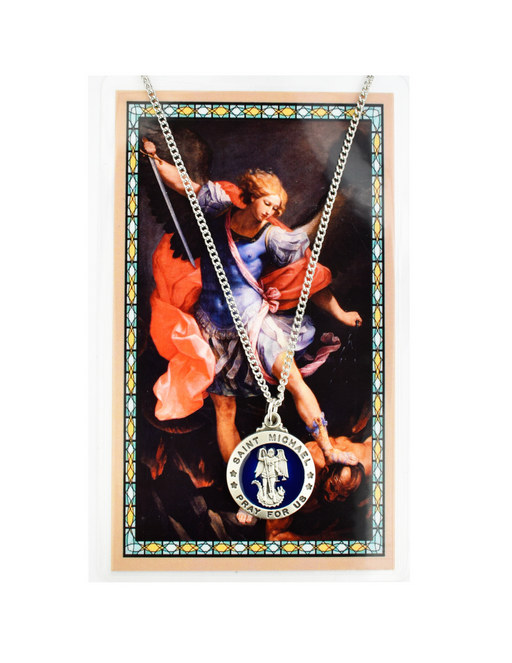 St. Michael - Medal with18" Chain and Laminated Holy Card Set Military Protection St. Michael Armed Forces Protection Armed Forces Guidance