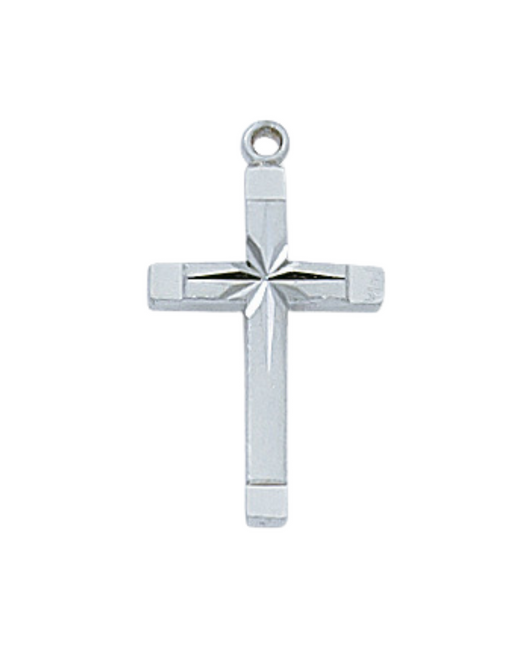 Starburst Engraved Sterling Silver Cross w/ 18" Rhodium Plated Chain Cross Necklace Cross for Protection Necklace for Protection Cross Necklaces