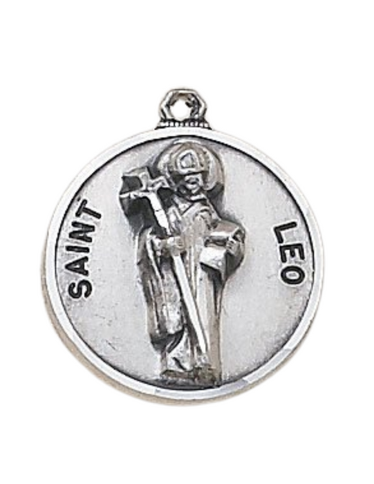 Sterling Patron Saint Leo Medal w/ 24" L Chain