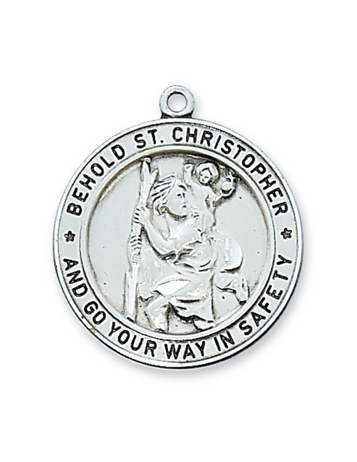 Sterling Silver Behold St. Christopher Medal w/ 24" Rhodium Plated Chain Sterling Silver Behold St. Christopher Medal Sterling Silver Behold St. Christopher necklace
